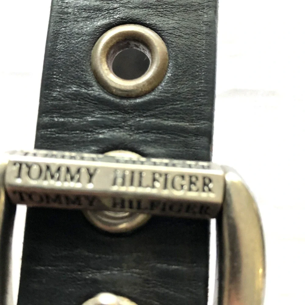 Tommy Hilfiger Men's Belt 36‎ Black Genuine Leather Metal Gromit's Buckle Grunge